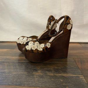 Vintage animal print/lace platform heels